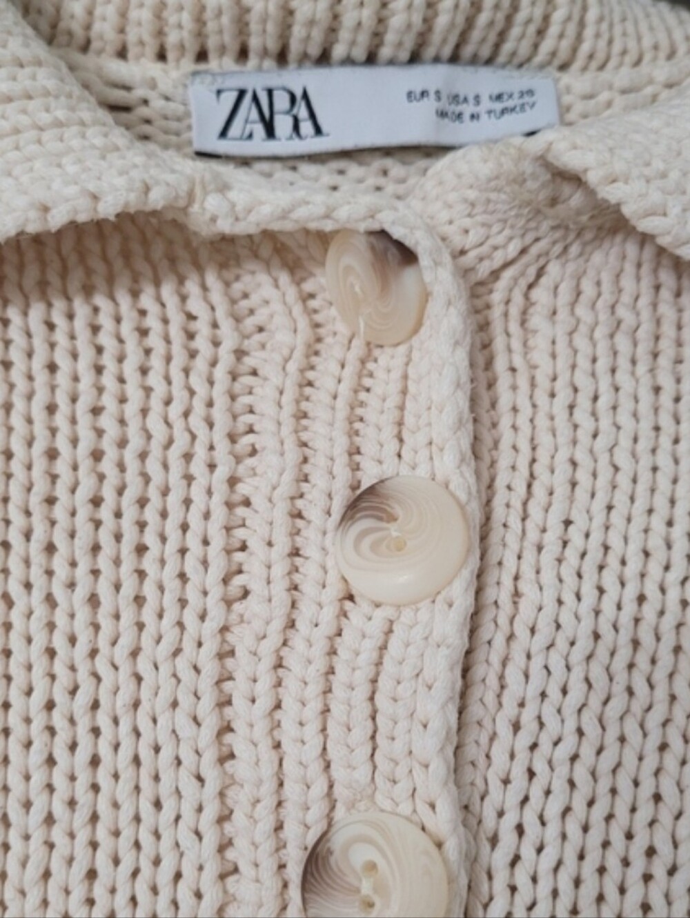 ZARA Cropped Cream Balloon Sleeved Polo Collar KnitSweater Sz Small - Picture 5 of 8
